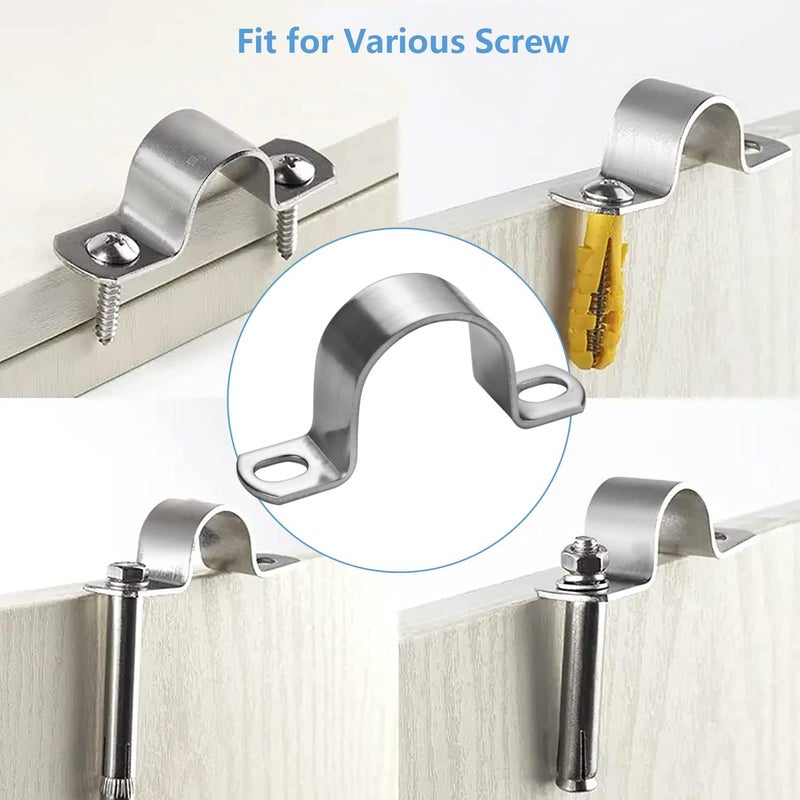 PEROMI 5Pcs 63mm Heavy Duty 2 Hole U-Tube Strap Clamp,Stainless Steel-304 Rigid U-Bracket Pipe Clamp Hanger Tube Tension Clips ID 2 31/64" - Image 5